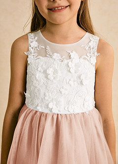 Azazie Lina Jurken voor bloemenmeisjes Baljurk Jurk van Kant Ivoor Engelse Roos image8