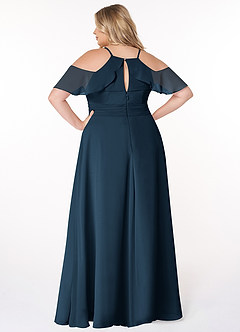 Azazie Dakota Vestidos de damas de honor Vestido Azul Marino Oscuro de Gasa de Línea A con Cuello en V plisado image8
