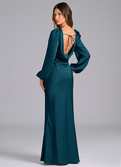 Azazie Melani Bridesmaid Dresses Ink Blue Mermaid Long Sleeve Stretch Satin Dress image5