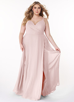 Azazie Lennon Bridesmaid Dresses Blushing Pink A-Line Lace Chiffon Dress image7