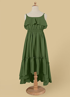 Azazie Karmen Blumenmädchenkleider A-Linie Gestreift Chiffon Kleid Olivgrün image6