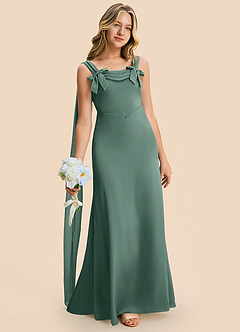 Azazie Chelsea Junior Eucalyptus Sheath Pleated Stretch Satin Dress image3