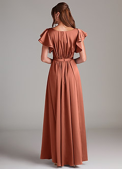 Azazie Daphne Modest Bridesmaid Dresses A-Line Ruched Stretch Satin Floor-Length Dress image6