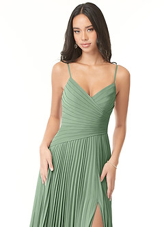 Azazie Vini At-home Try On Dresses Matcha A-Line V-Neck Pleated Chiffon Dress image6