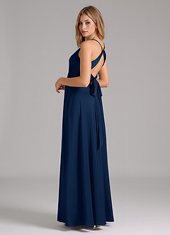 Azazie Evalleen Final Sale Dark Navy A-Line Pleated Stretch Satin Dress image7