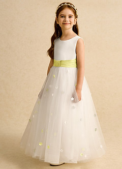 Azazie Cricket Flower Girl Dresses Ivory Lemon Sorbet Ball-Gown Pleated Matte Satin Dress image5