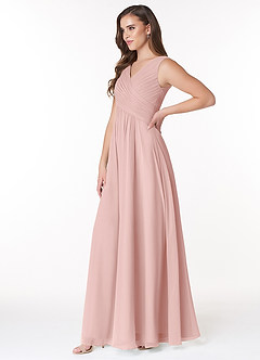 Azazie Flora Robes de demoiselle d'honneur Robe Trapèze en Mousseline de soie Plissée Rose Poudré image3