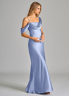 Azazie Celina Robes de demoiselle d'honneur Robe Fourreau en Satin extensible Épaule décolletée Eis image6