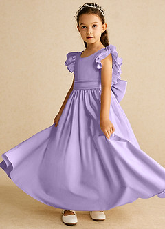 Azazie Piglette Flower Girl Dresses Lilac A-Line Bow Matte Satin Dress image2