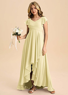 Azazie Caria Junior Lemon Sorbet A-Line Pleated Chiffon Dress image6