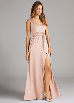 Azazie Tanicia Bridesmaid Dresses Blushing Pink A-Line Pleated Stretch Satin Dress image4