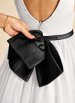 Azazie Seline Abiti da Ragazza di Fiori Abito A-Line in Tulle Fiocco Avorio Nero image3