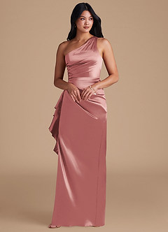 Azazie Latrice Brautjungfernkleider Etui One-Shoulder Metallischer Satin Kleid Altrosa image6