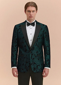 front Samuel émeraude Veste de smoking à revers pointus en jacquard à motif floral