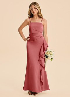 Azazie Lyla Junior Antique Rose Mermaid Pleated Stretch Satin Dress image3