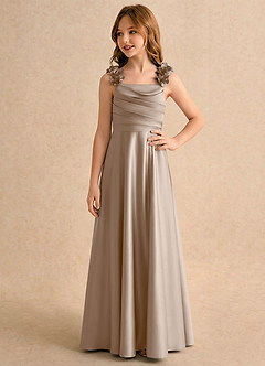 Azazie Rosita Girls Formal vestidos de niña de las flores Vestido Gris Pardo de Satén Elástico de Línea A con Plisado image4