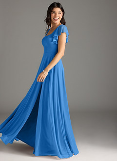 Azazie Bondi Vestidos de damas de honor Vestido de Azul Grisaceo de Malla de Corte en A con Volante image7