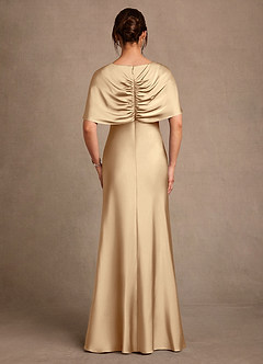 Azazie Dosia 신부의 어머니 드레스 쉬스 주름진 스트레치 새틴 플로어 길이 드레스 image3