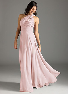 Azazie Charlize Bridesmaid Dresses Blushing Pink A-Line One Shoulder Chiffon Dress image1