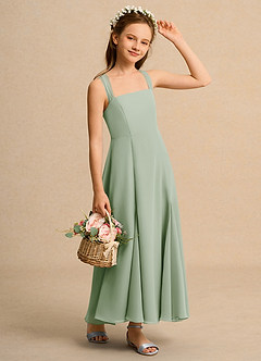 Azazie Tater Girl Flower Girl Dresses Dusty Sage A-Line Pleated Chiffon Dress image3