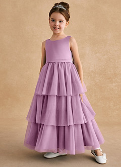 Azazie Megallie Flower Girl Dresses Wisteria A-Line Bow Tulle Dress image2