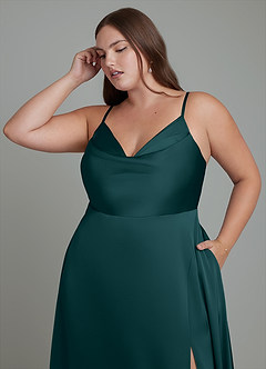 Azazie Sarella Bridesmaid Dresses Pine A-Line Pleated Stretch Satin Dress image9