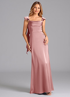 Azazie Adi Bridesmaid Dresses Dusty Rose A-Line Pleated Stretch Satin Dress image1