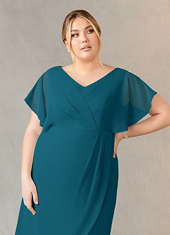 Azazie Julia Final Sale Ink Blue Sheath V-Neck Pleated Chiffon Dress image10