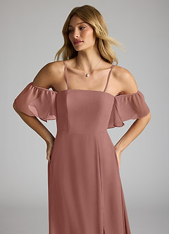 Azazie Sue Bridesmaid Dresses Cedar Rose A-Line Off the Shoulder Chiffon Convertible Dress image2
