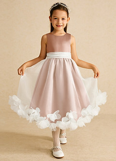 Azazie Stardust Flower Girl Dresses Champagne Rose A-Line Sleeveless Organza Dress image1