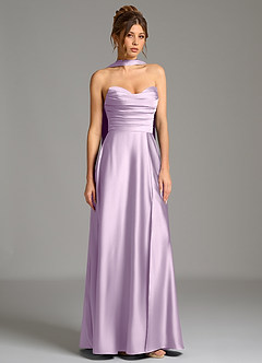 Azazie Ayla Bridesmaid Dresses Frosted Lilac A-Line Corset Stretch Satin Dress image4