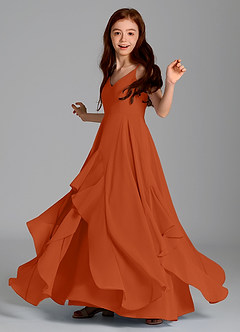 Azazie Karan Junior Burnt Orange A-Line Chiffon Dress image5