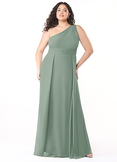 Azazie Dallas Bridesmaid Dresses Silver Sage A-Line One Shoulder Chiffon Dress image6