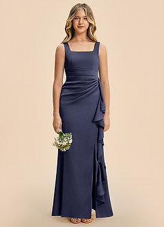 Azazie Adrienne Junior Stormy Sheath Pleated Stretch Satin Dress image3
