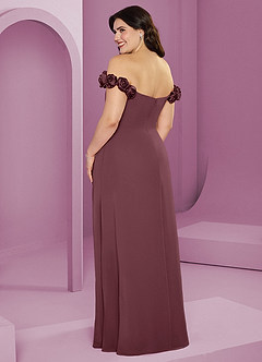 Barbie ♥ Azazie Suknie dla druhen Rozkloszowana szyfonowa sukienka z odkrytymi ramionami i kwiatowymi rozetkami image12