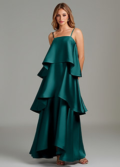 Azazie Azalea Robes de demoiselle d'honneur Robe Trapèze en Satin extensible Drapé Paon image5