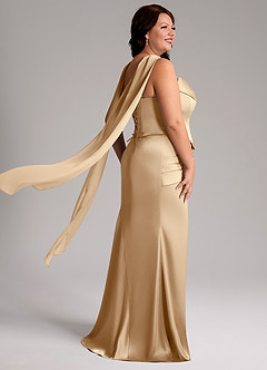 Azazie Sorrel Jurken voor bruidsmeisjes Converteerbaar Jurk van Stretch Satijn met Zeemeermin Strapless Champagne image8