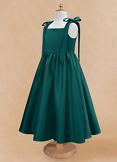 Azazie Chelsie Flower Girl Dresses Peacock A-Line Bow Matte Satin Dress image7