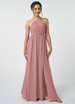 Azazie Leighton Junior Dusty Rose A-Line Pleated Chiffon Dress image2