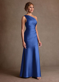 Azazie Haifa 신부의 어머니 드레스 인어 한쪽 어깨 스트레치 새틴 플로어 길이 드레스 image3