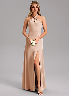 Azazie Tracie Abiti da Damigella Abito A-Line in Raso Elasticizzato Spacco Laterale Rosa Inglese image1