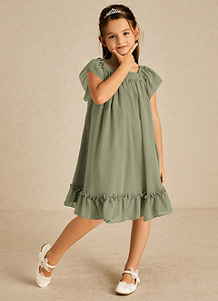 Azazie Tot Final Sale Pistachio A-Line with Sleeves Chiffon Dress image3