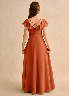 Azazie Nari Girls Formal Robe Demoiselle D'honneur Fillette Robe Trapèze en Mousseline de soie avec manches Orange Brûlée image7