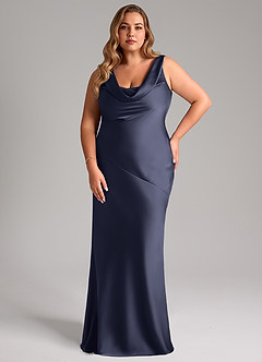Azazie Rylina Robes de demoiselle d'honneur Robe Sirène en Satin extensible Bleu Orageux image7