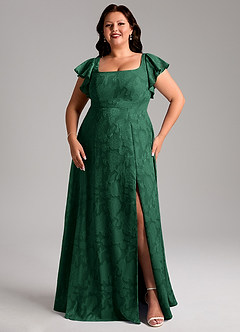 Azazie Bondi Bridesmaid Dresses Dark Green A-Line Side Slit Floral Burnout Dress image10