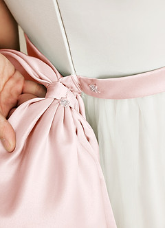Azazie Dot Flower Girl Dresses Ivory Blushing Pink A-Line Bow Tulle Dress image5