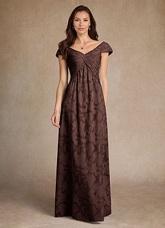 Azazie Myrtle Final Sale Ganache A-Line Pleated Floral Burnout Dress image1