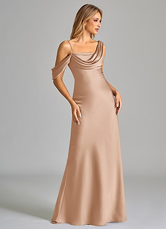 Azazie Celina Bridesmaid Dresses English Rose Sheath Off the Shoulder Stretch Satin Dress image5