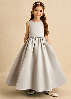 Azazie Daisies Flower Girl Dresses Frost Ball-Gown Bow Matte Satin Dress image2