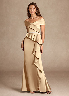 Azazie Dareia Kleider für die Brautmutter Meerjungfrau-Linie Schulterfrei Stretch-Satin Kleid Champagner image6